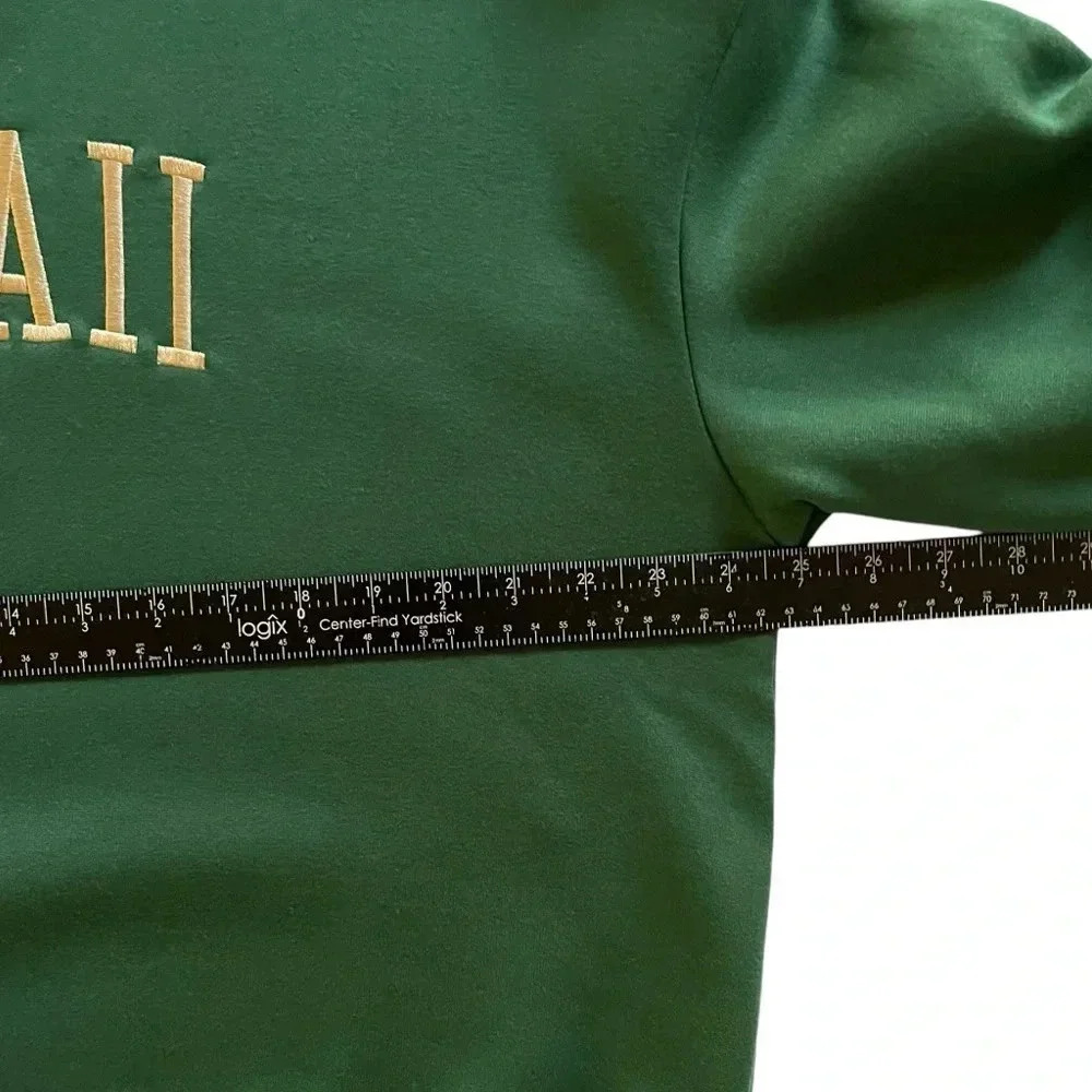 SHEIN Cozy Embroidered Gold HAWAII USA Green Crewneck Sweater Size SM/US 4 - Picture 10 of 14